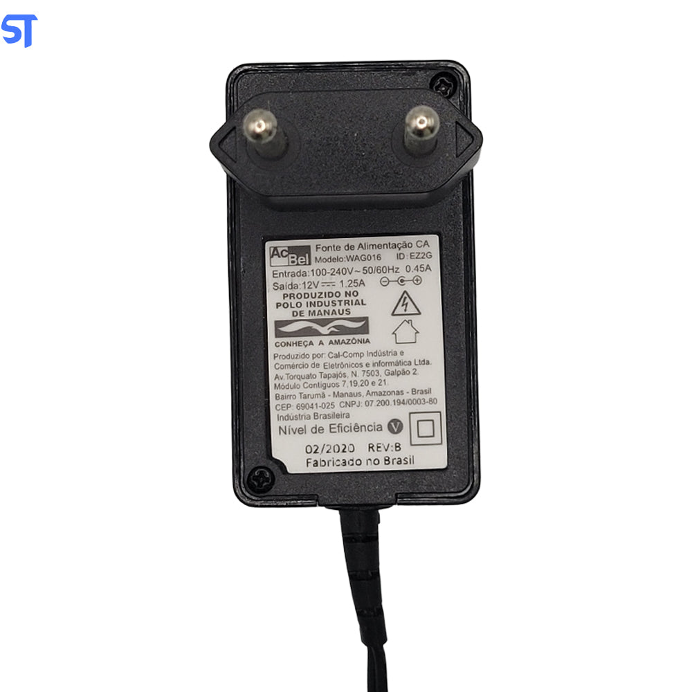 Fonte de Alimentação 12V 1,25A AC BEL Pino 5,2mm x 3,4mm Modelo: WAG016
