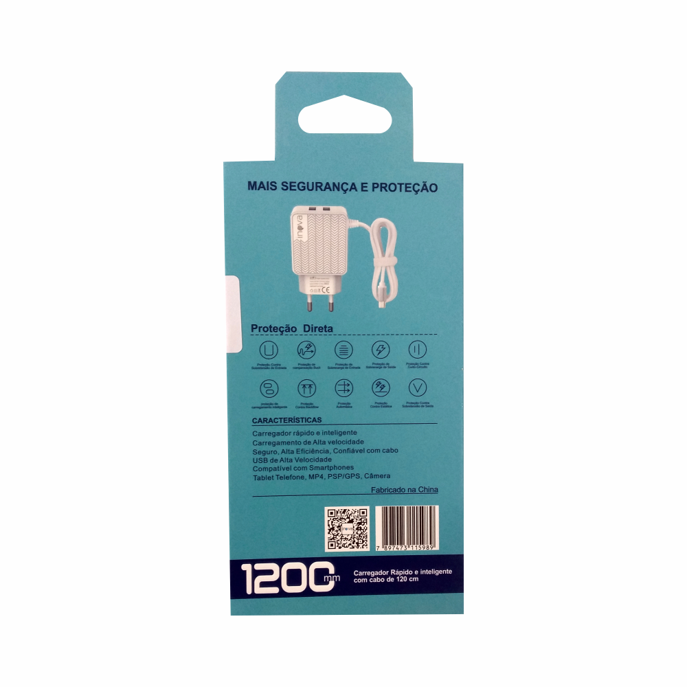 Carregador Rápido Usb Duplo Inova 3.1A  Car-8254 Com 2 Portas Usb- Branco