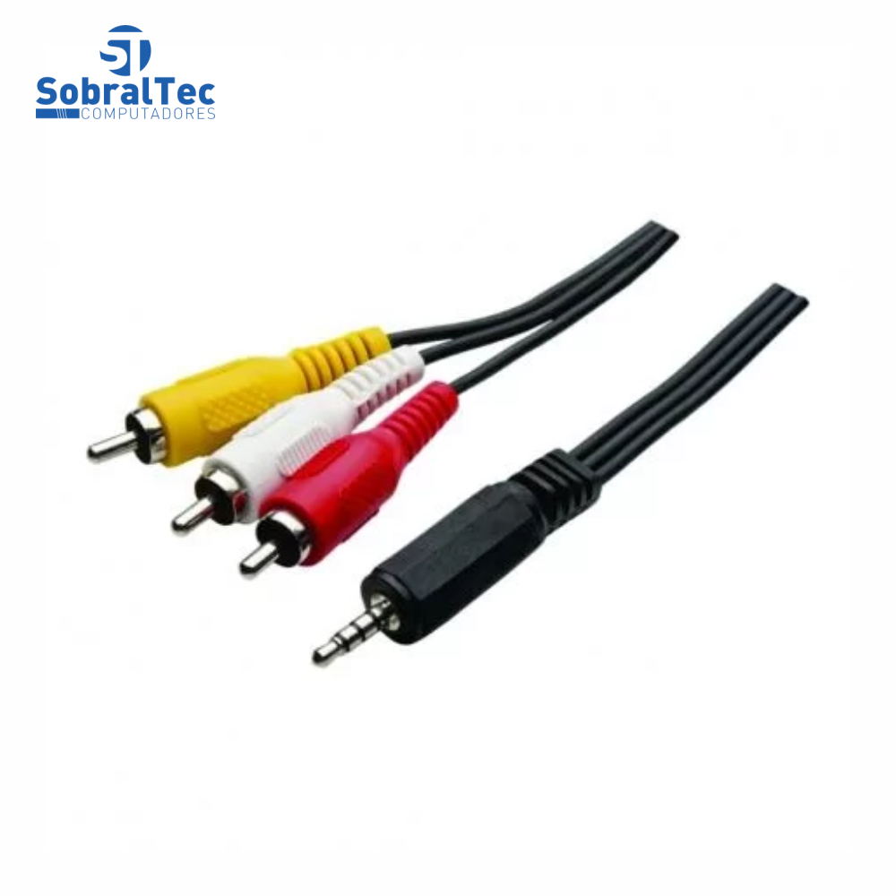Cabo P3 Para Rca Estéreo Áudio e Vídeo 2 Metros Dourado It Blue LE-1001