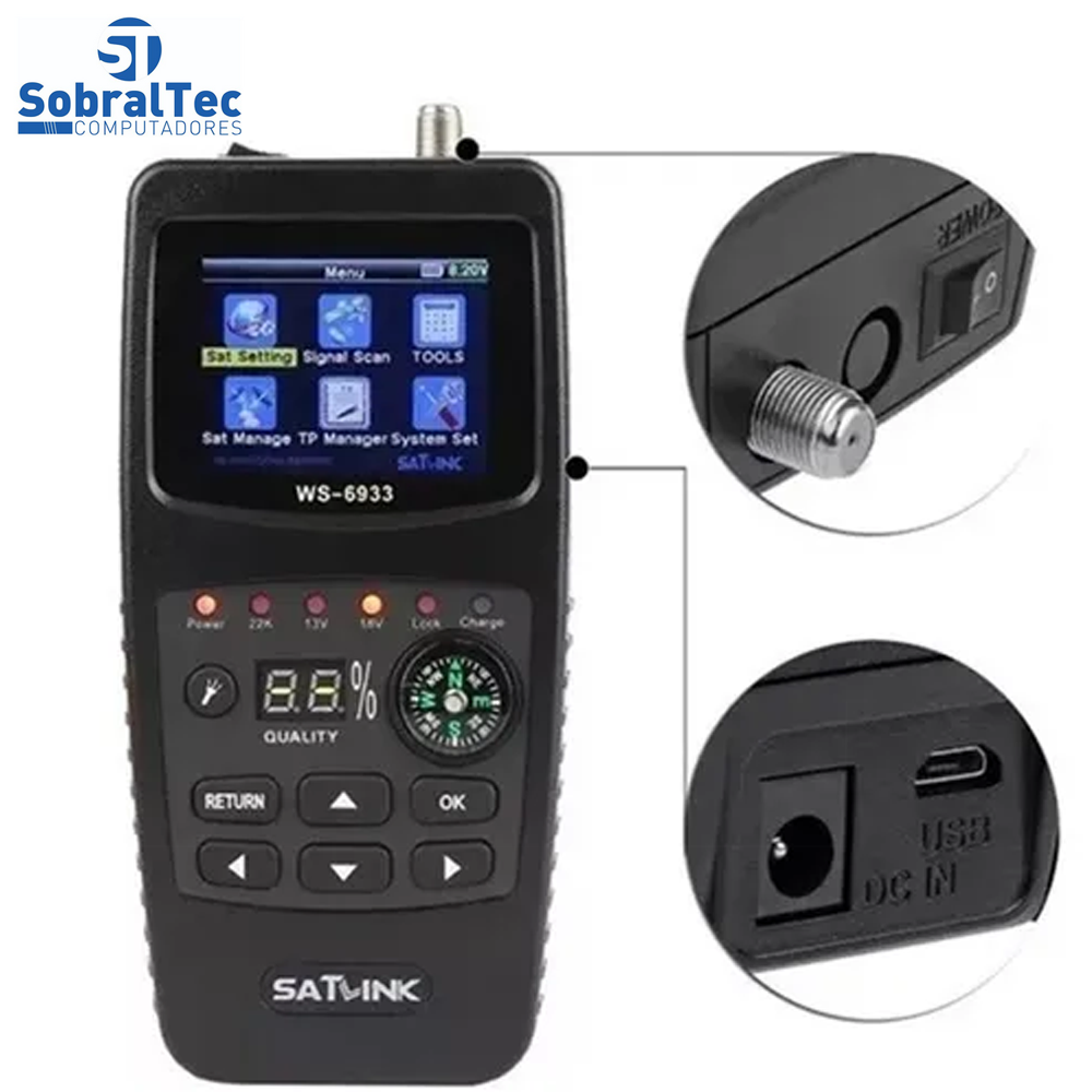 Localizador de Satélite SATLINK WS-6933 DVB-S2 FTA Medidor de Bússola Mecânica
