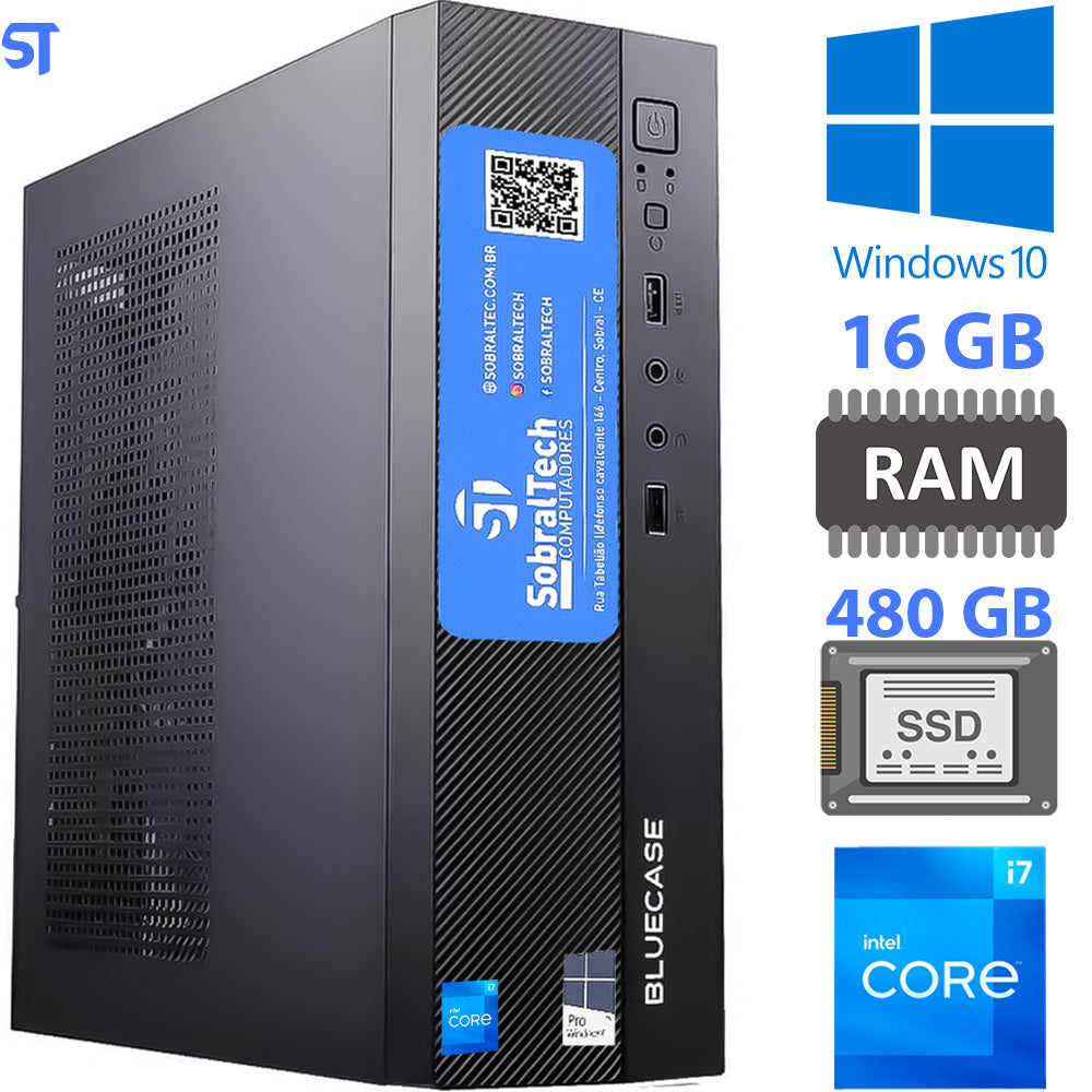 Computador Mini Micro Atx Slim Intel Core I7-3770 - Memoria Ram 16GB- SSD 480GB - Horizontal e Vertical