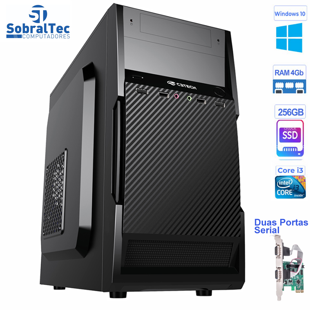 Computador Core i3-3.30GHZ -HD SSD 256GB- Memória Ram 4GB -Micro-Atx Mt-25V2BK-Com Duas Portas Serial