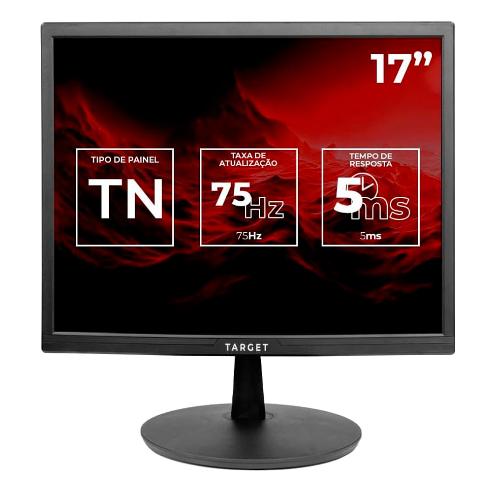 Monitor LED 17 Polegadas TGT ST17G, TN, HD, 3ms, 75Hz, HDMI, TGT-ST17G-BL01