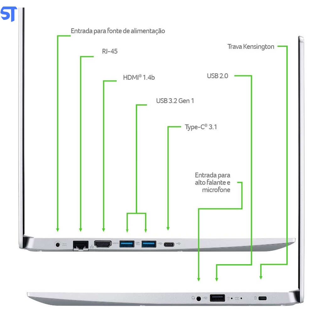 Notebook Acer Core i5- 10210U 8GB 512GB SSD Tela Full HD 15.6” Windows 11 Aspire 5 A515-54-58Z4