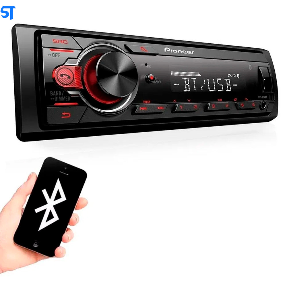 Som Automotivo Pioneer MVH-S218BT, Entrada Auxiliar Frontal, Bluetooth, Viva Voz, Entrada USB, Rádio AM/FM.
