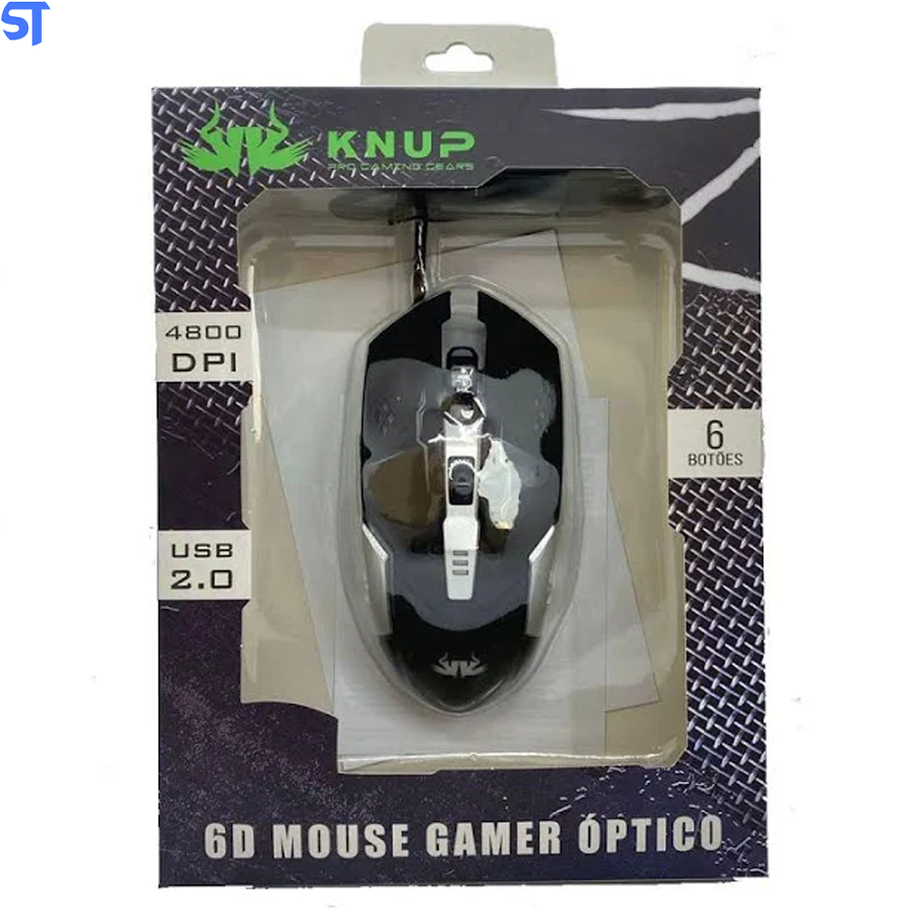 Mouse Gamer USB RGB 6 Botões Knup KP-MU005