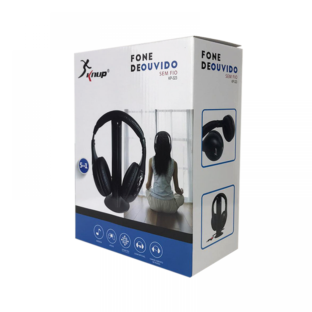 Fone de Ouvido 5X1 RCA - P2 3,5MM Receptor de FM Knup KP-323