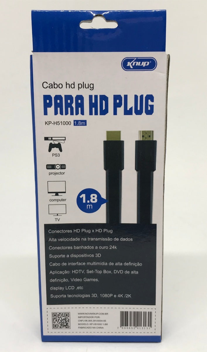 Cabo Hdmi 1.8 M 24k Banhado Knup Kp-h51000