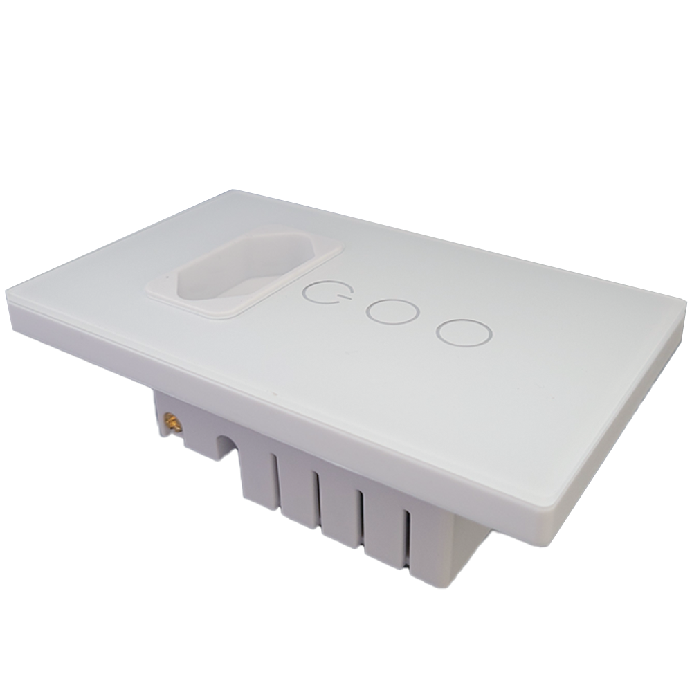 Interruptor Inteligente Para Casa Com Sokcet Padrão Brasileiro 2 Botões Com Amazon Alexa e Google Assistent Tuya - Branc