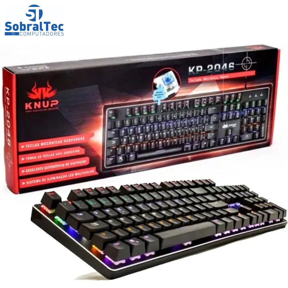 Teclado Gamer Usb Semi Mecânico Knup Kp-2046 Qwerty Portugues Brasil Com 12 Modos de Iluminação R