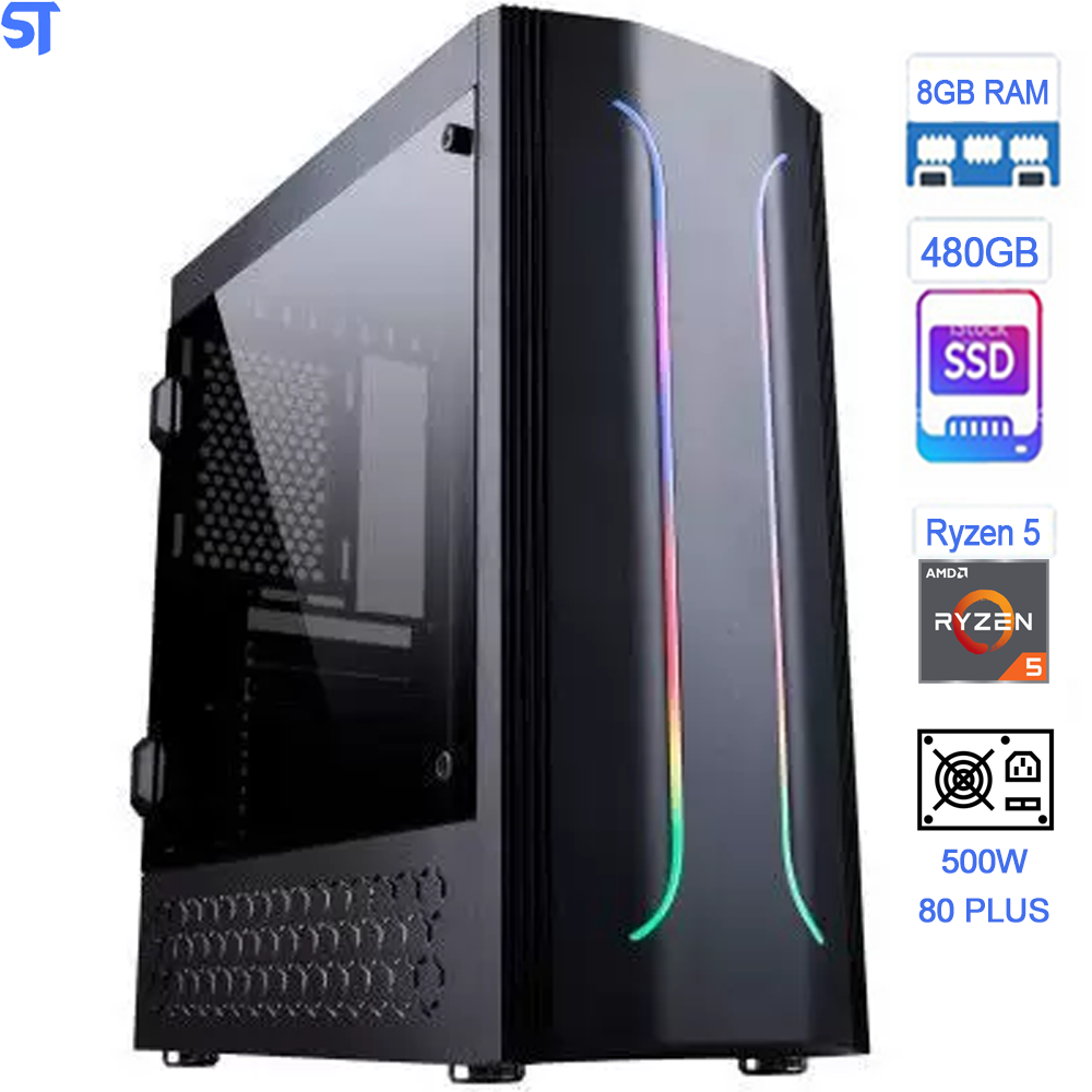 Computador Gamer AMD Ryzen 5 3500X SSD 480GB Memoria 8GB 3000MHZ Fonte 500W 80 PLUS