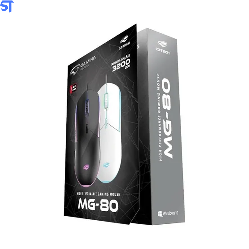 Mouse Gamer Usb RGB 3200dpi, Preto Mg-80bk C3Tech