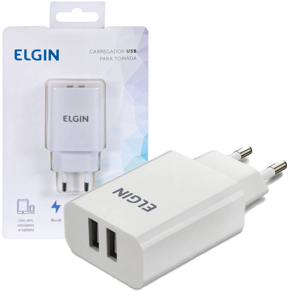 Carregador Com 2 Saida USB Bivolt USB 2A 10W Elgin 46RCT2USB000