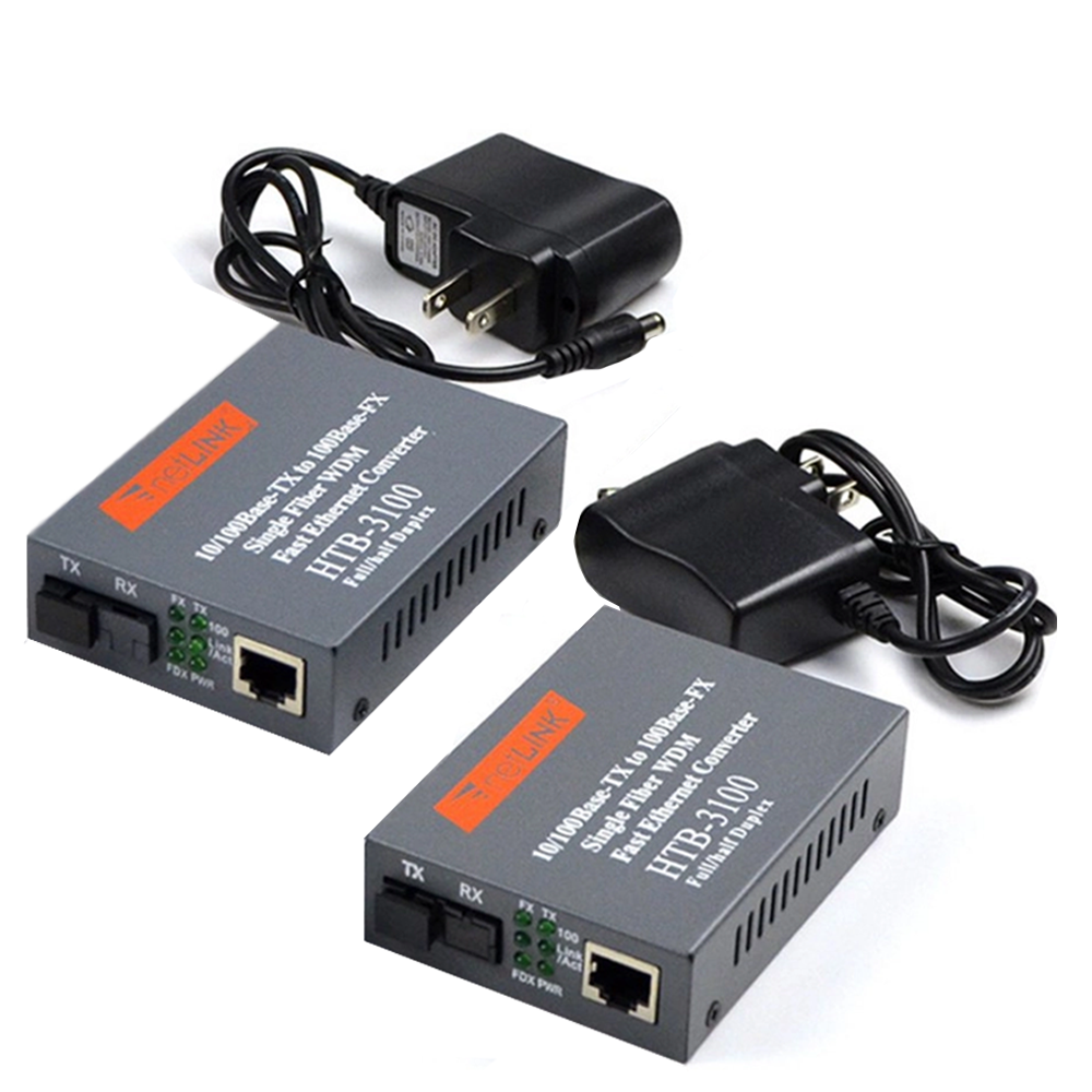 Conversor De Mídia De Fibra Transceptor  HTB-3100 1 Par A e B Modo Único 20km SC 10/100M Cinto 5V2Apower
