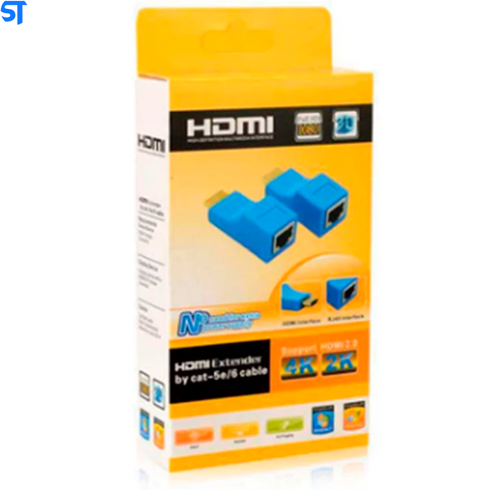 Extensor Hdmi 4k 30 Metros Via 1 Cabo De Rede Rj45 Cat5e/6
