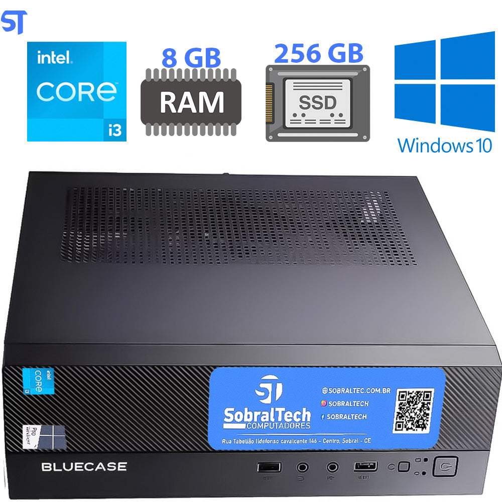 Computador Mini Slim Core I3- 10th 10100 3,6 Ghz,  Memória 8GB DDR4, SSD 256GB - Vertical e Horizontal / MINI-ITX