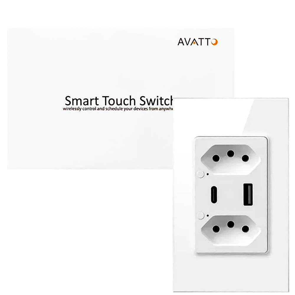Tomada Inteligente Smart Padrão Brasileiro Entrada Tipo C e USB Avatto -Branco
