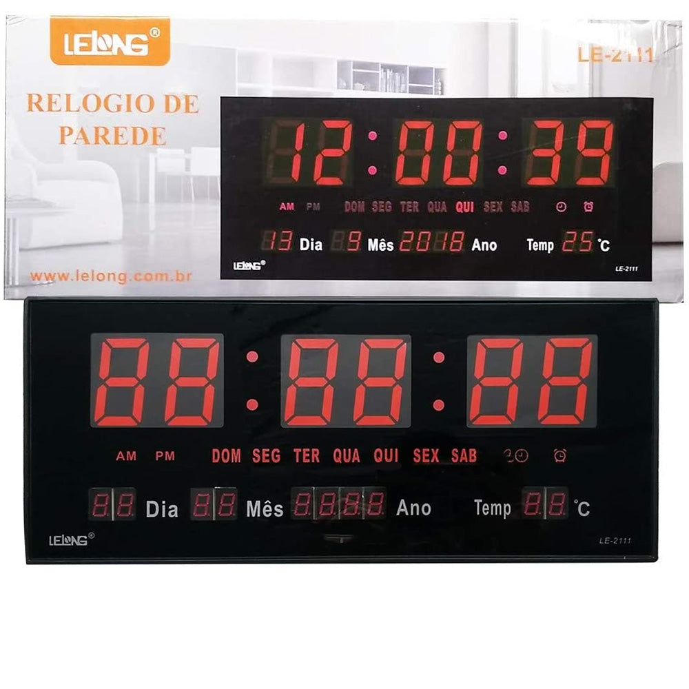Relógio Parede Digital Led Termometro Calendario Lelong LE-2111