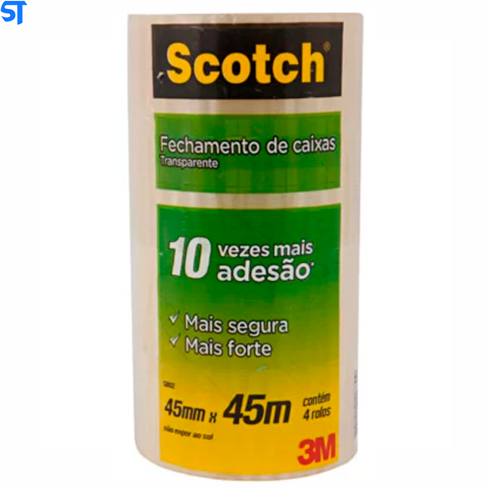 Fita Para Empacotamento PVC 45 x 45 Transparente Escoth 3M ( Pacote com 4 Fitas)