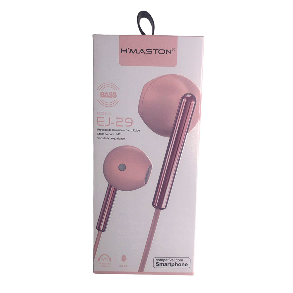 Fone De Ouvido Stereo Com Microfone H'maston Ej-29 Rosa