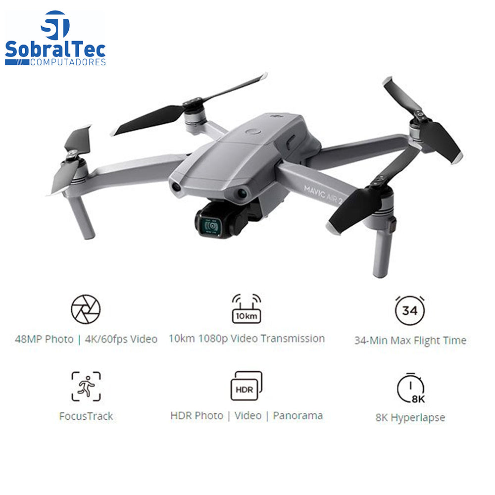 Kit Drone DJI Mavic Air 2 Fly More 10Km Com Câmera 4k- Combo Com 3 Baterias