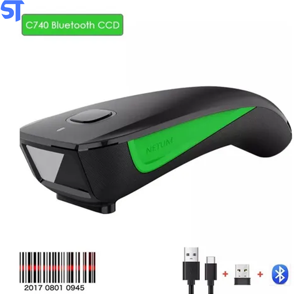 Leitor Código De Barras Bluetooth 1D E USB NETUM C740 Preto Com Verde