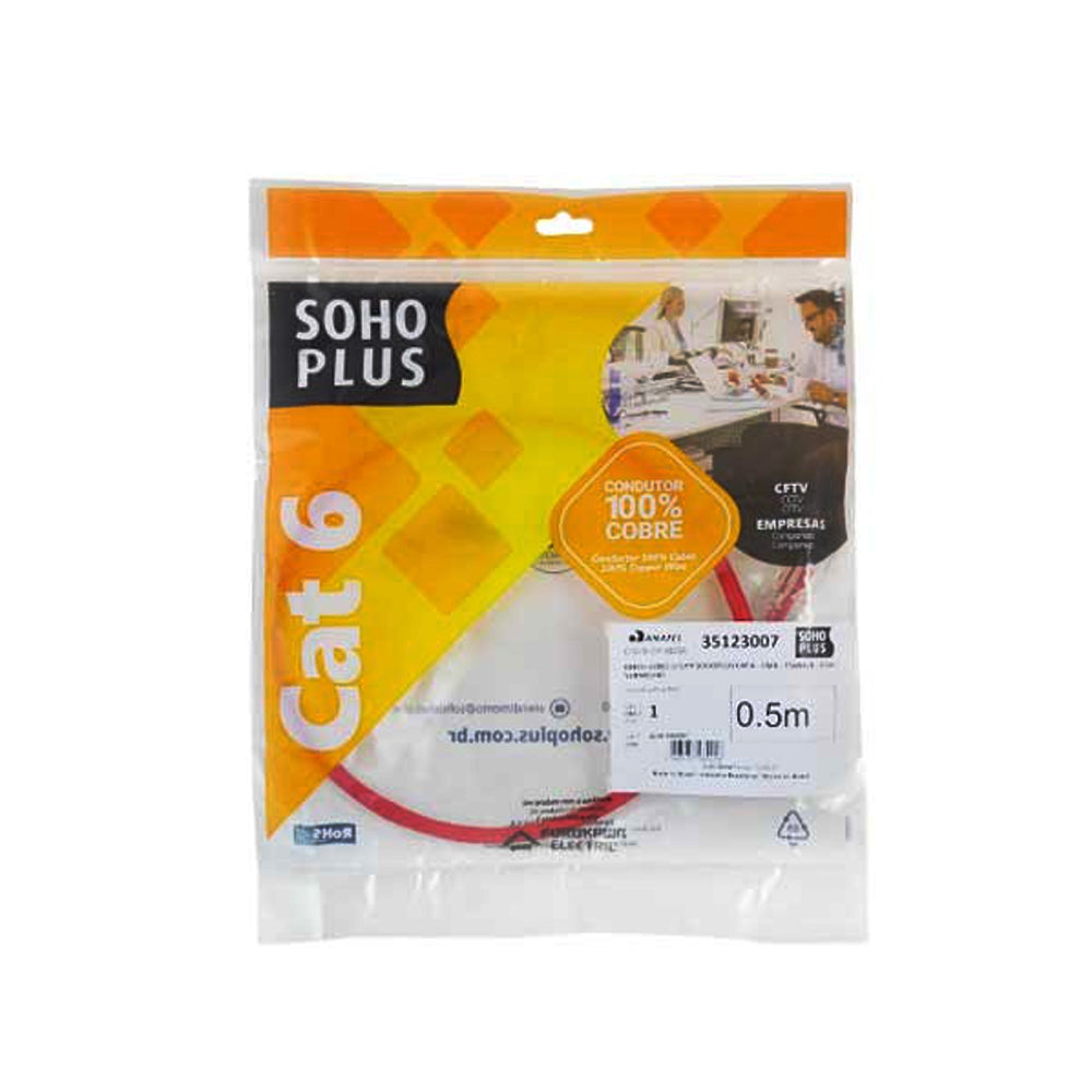 Patch Cord U/UTP SohoPlus CAT.6e T568A/B 0.5M Vermelho