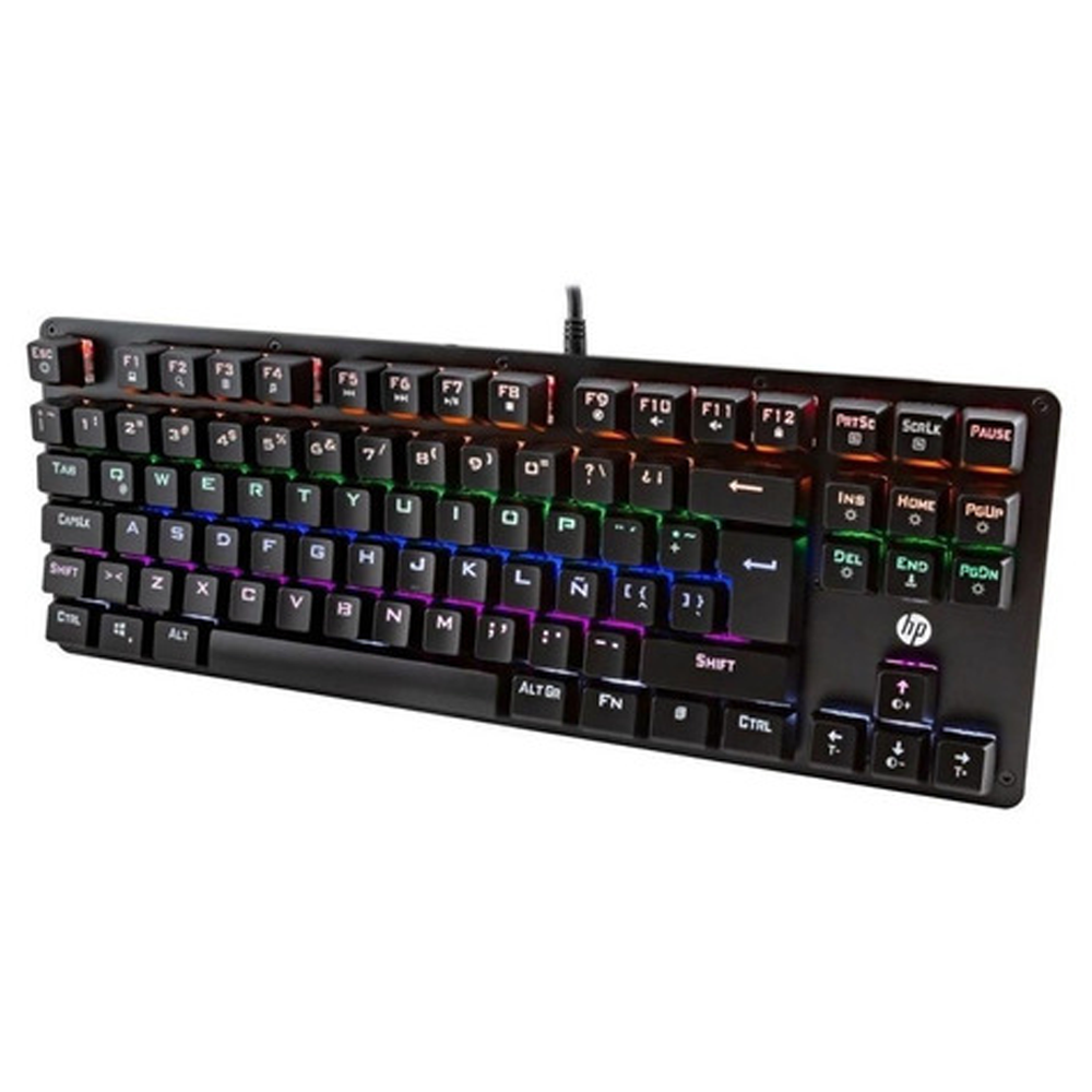 Teclado Mecânico Gamer HP GK200, LED, USB, Switch Blue, Painel de Metal, Preto - 9AJ57AA