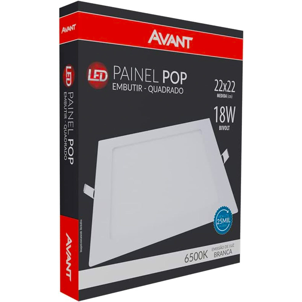 Painel Pop de Embutir LED  Avant 18W Bivolt, Quadrado, 22x22 cm, 6500K BrancoV