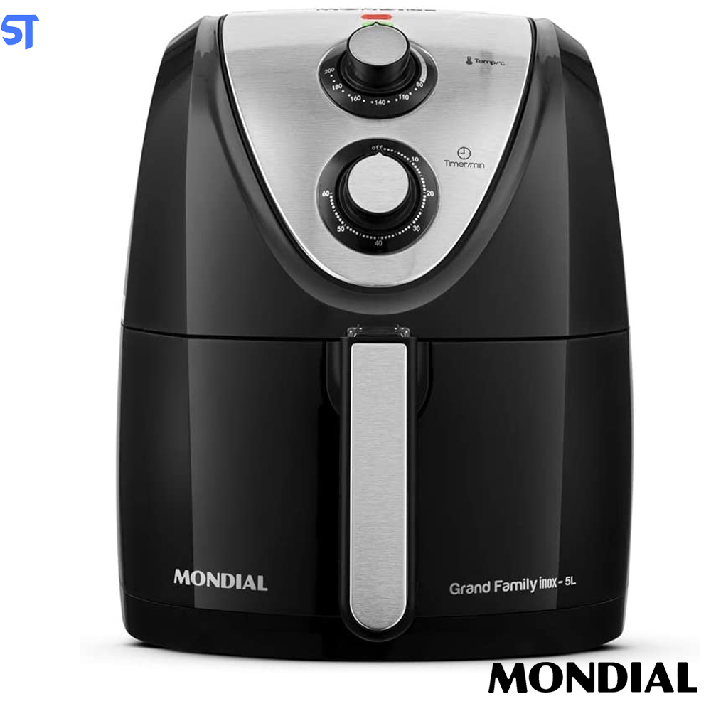Fritadeira Elétrica sem Óleo/Air Fryer Mondial - Grand Family Inox AFN-50-BI Preto 5L com Timer
