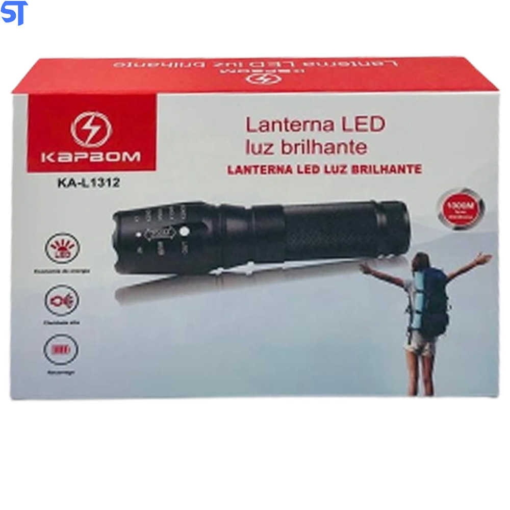 Lanterna Tática Led Luz Brilhante 1000 Metros de Distância Kapbom - KA-L1312