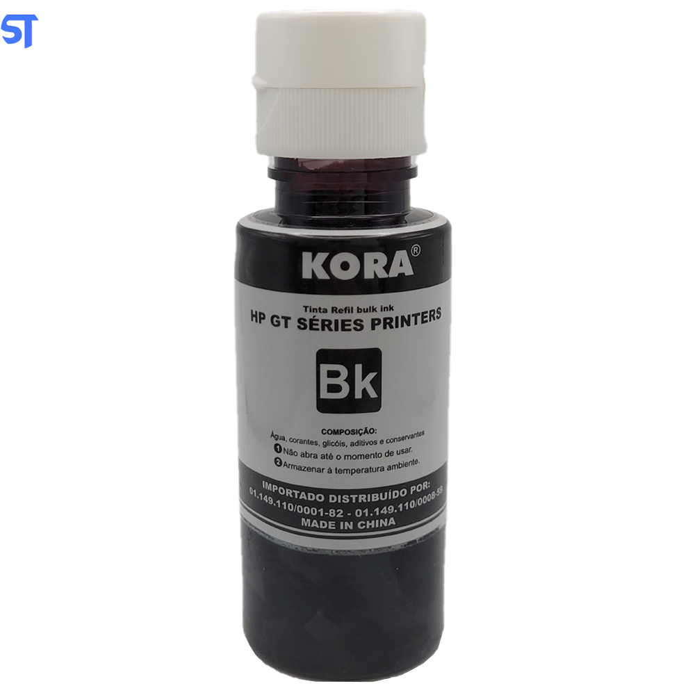 Refil de Tinta Compatível HP GT Séries Bulk Ink Corante Preto BK 90ML KORA