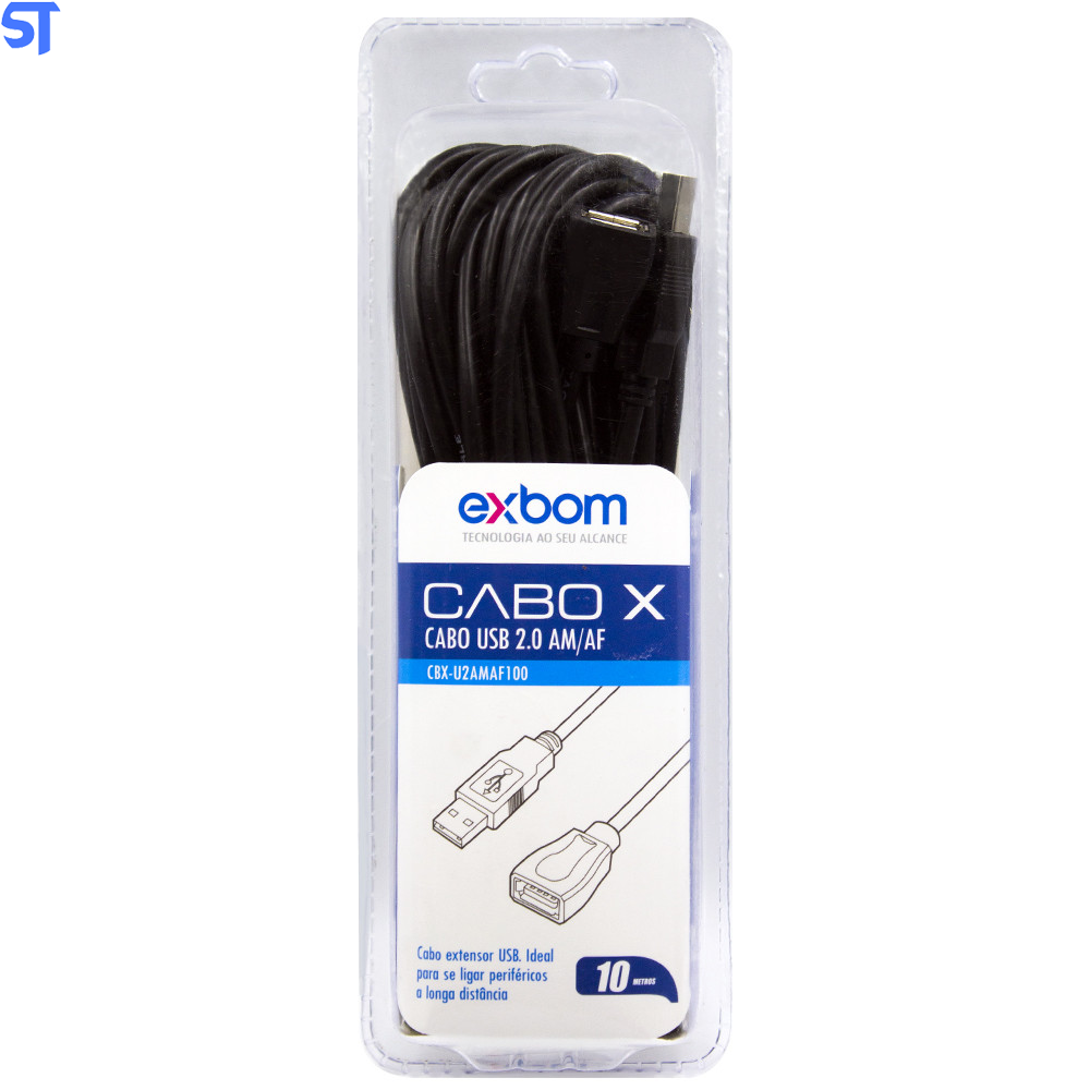 Cabo Extensor Usb 2.0 10 Metros Exbom CBX-U2AMAF100