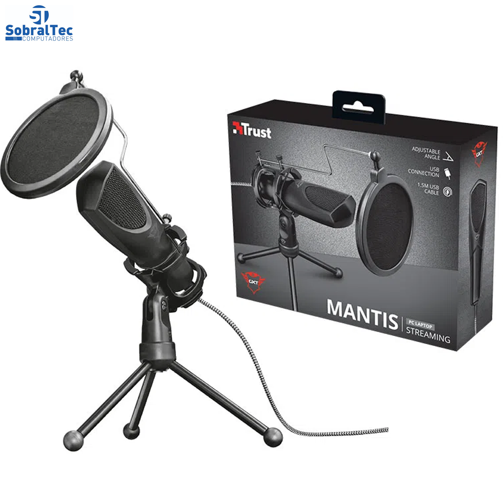 Microfone Streaming GXT 232 Mantis USB com tripé para fluxos no YouTube, Twitch e Facebook - PC e Laptop - Trust Médio