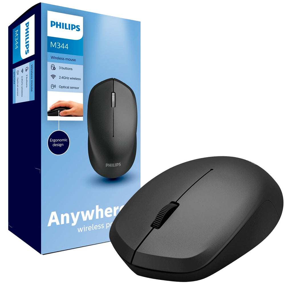 Mouse Sem Fio Tecnologia RF 2,4GHz Sensor Óptico 3 Botões de Função Philips Preto - SPK7344
