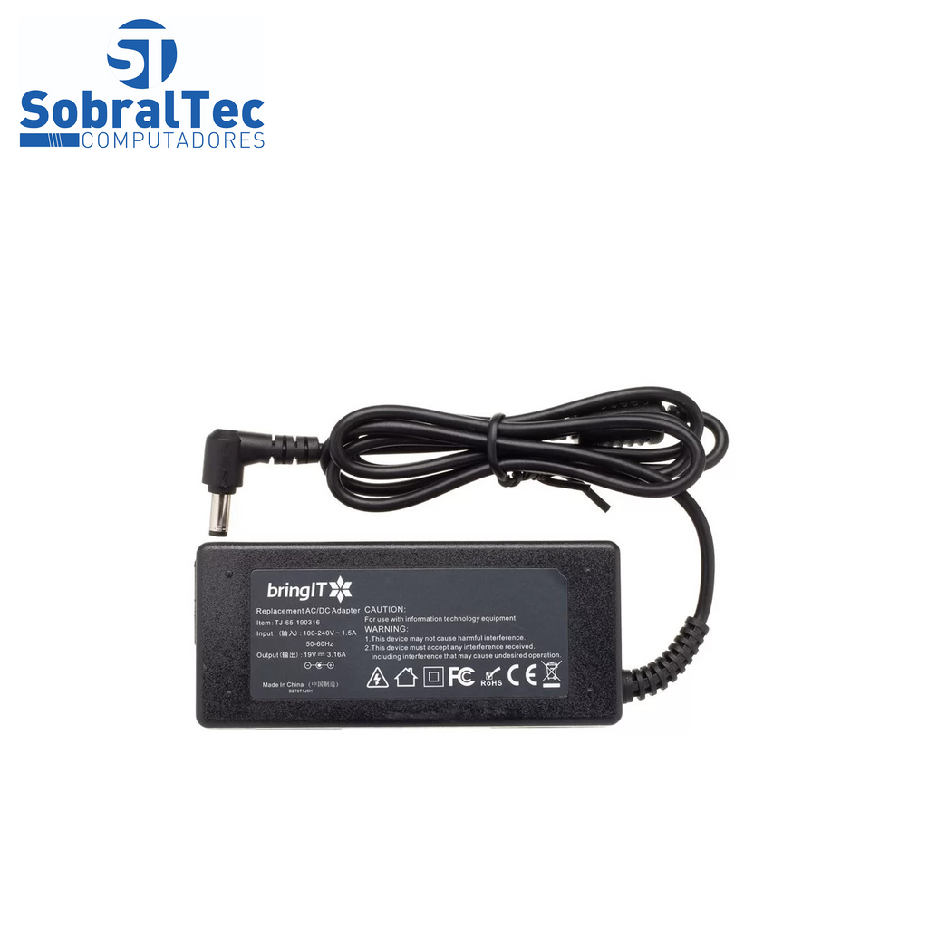 Fonte Notebook Compativel Com Dell - 19V 3.16A 60W - 5.5Mmx2.5Mm