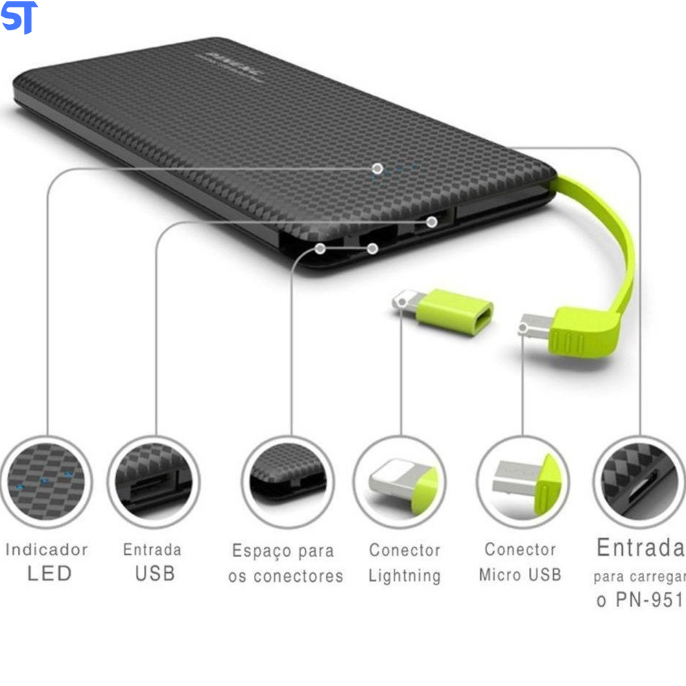 Carregador Portátil Power Bank Pineng 5.000mAh Slim Pn-952 MK-03-0470