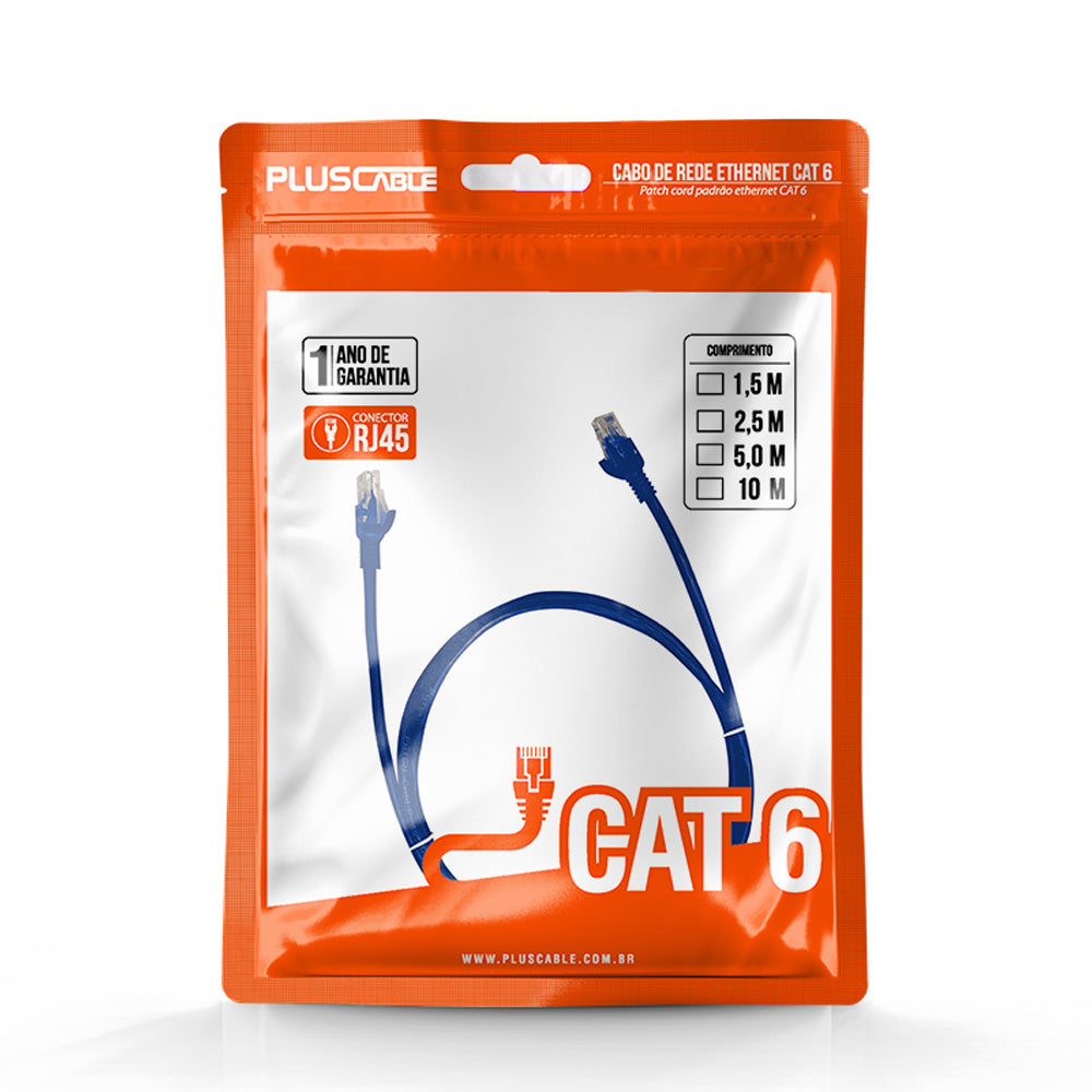 Cabo de Rede Cat.6 PC-ETH6U25BL 2.5 Metros Patch Cord PlusCable - Azul