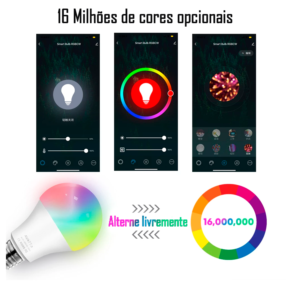 Lâmpada Inteligente Com RGB Controle Por Voz Google Assistant e Alexa Integrada- Avatto 12w