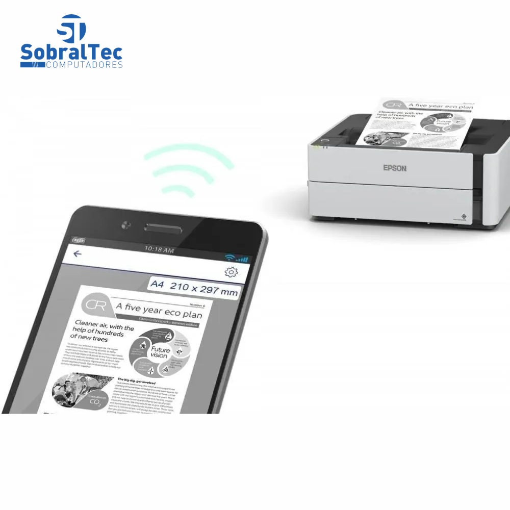 Impressora Epson EcoTank Jato de Tinta Monocromática Wi-Fi Bivolt M1180
