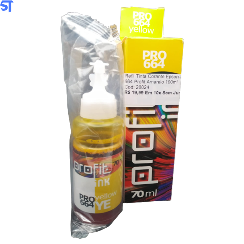 Refil Tinta Corante Epson-Hp Et 365-664 Profit Amarelo 100ml