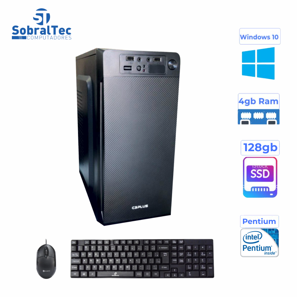 Computador Pentium® Dual Core G2030  HD SSD 128GB Memória Ram 4GB Gabi C3Tec Teclado e Mouse