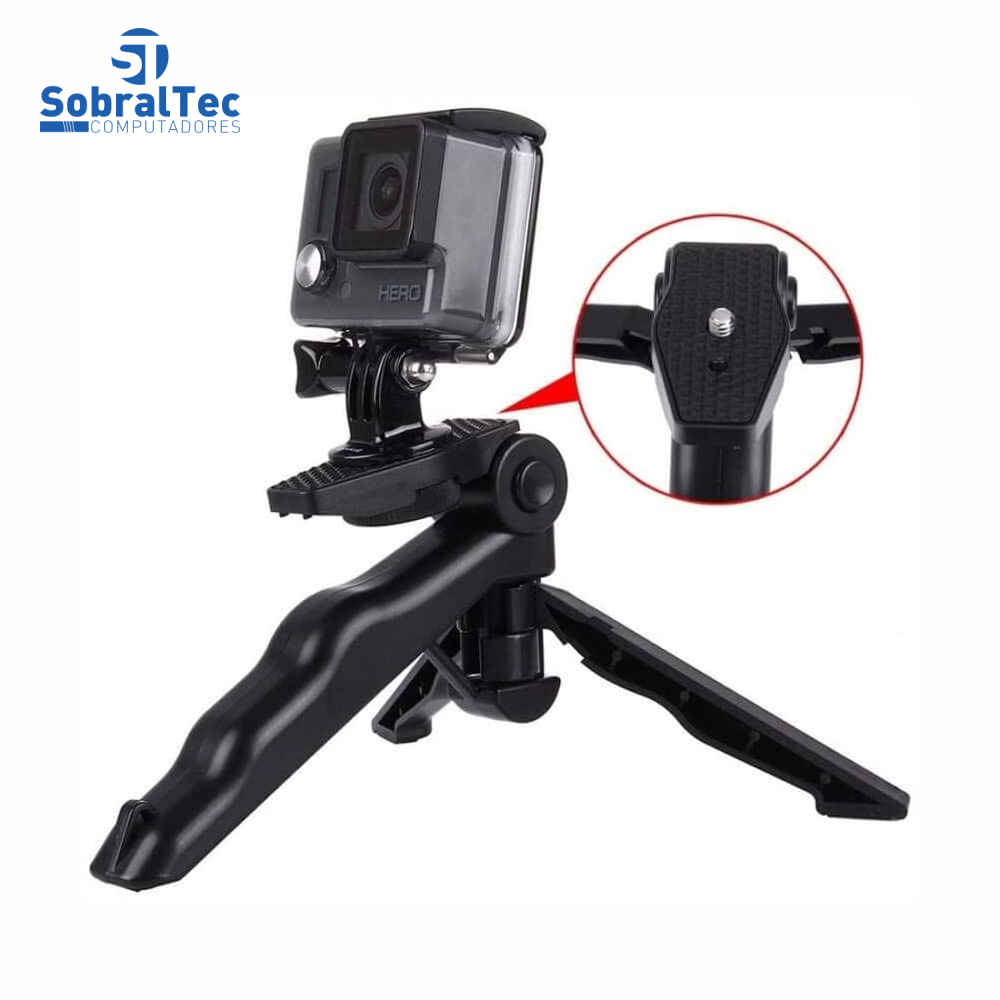 Suporte De Mão e Mini Tripé Ajustável 360 Para Celulares e Cameras Com Adaptador Gopro