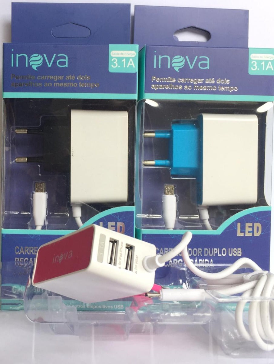 Carregador Rápido Usb Duplo Inova 3.1A  Car-8484 Com 2 Portas Usb- Branco
