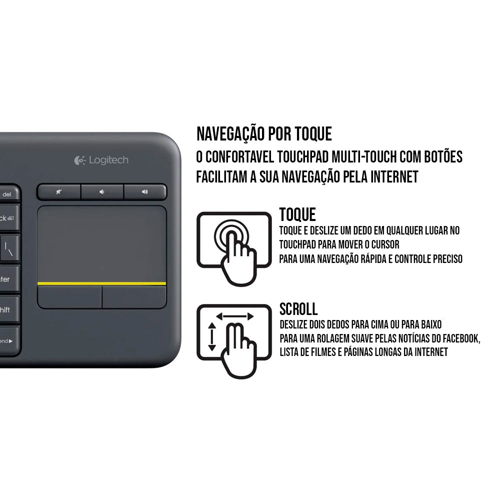 Teclado Logitech Wireless Touch Pad K400 Plus Media TV- Preto