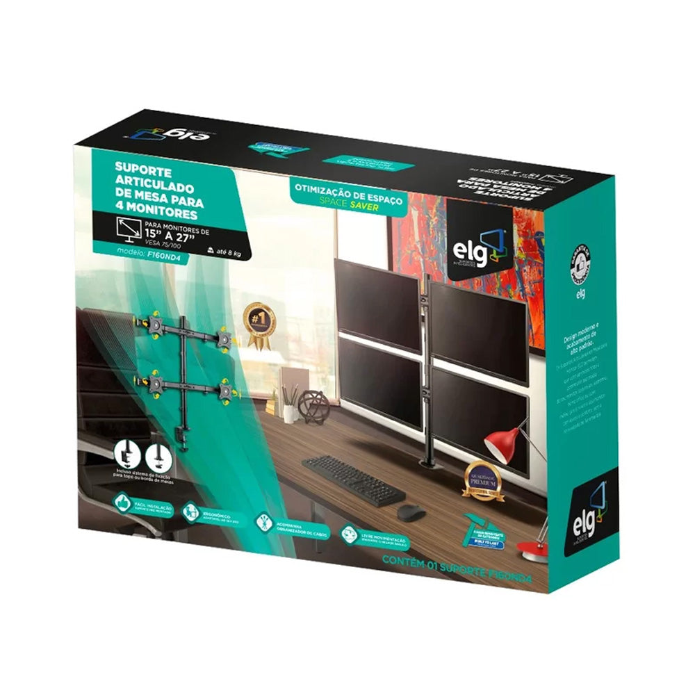 Suporte Articulado 4 Monitores 15 a 27 Com Base Morsa F160ND4 ELG