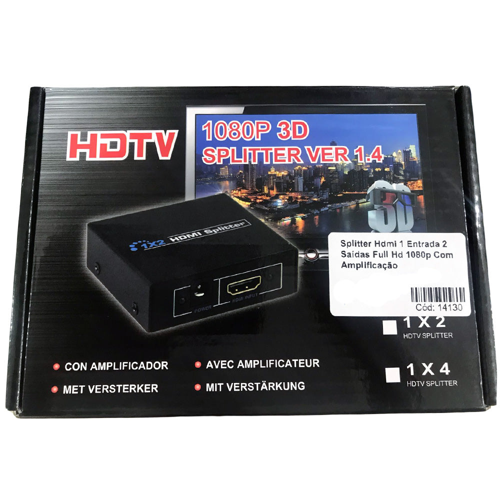 Splitter Switch Divisor HDMi 1 Entrada 2 Saídas Full HD 1080p Com Amplificação e Com Fonte de 5 Volts
