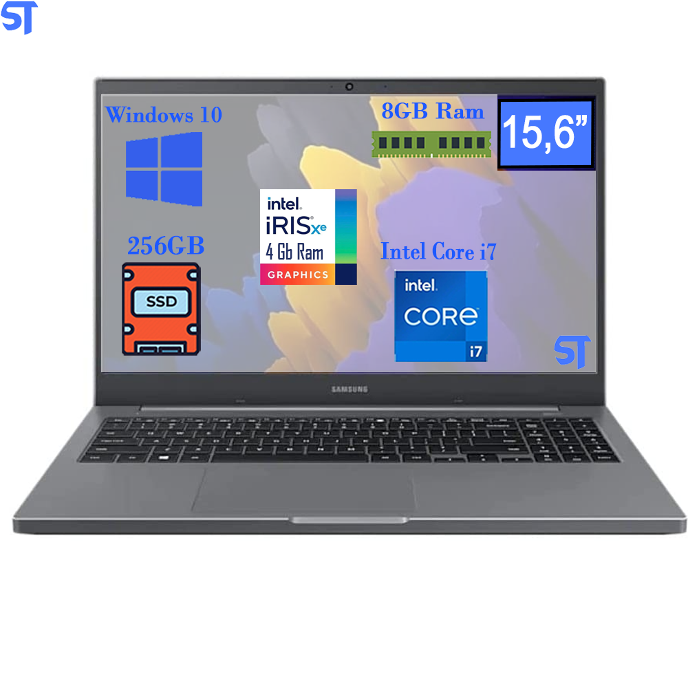 Notebook Samsung Book Intel Core i7-1165G7, Windows 10 Home, 8gb, 256 GB SSD, Intel Iris Xe, 15,6" Full HD- Cinza Chumbo
