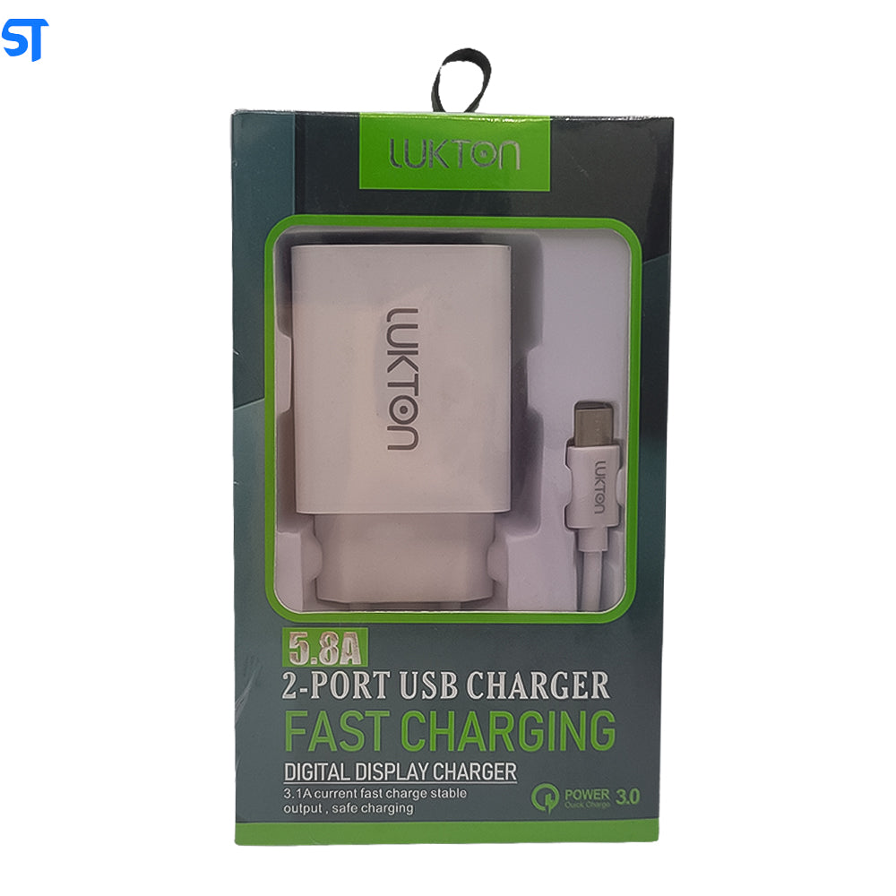 Carregador Lukton Charger Tipo-C - Duas Entradas Usb - 3.1A - Smart 5.8A