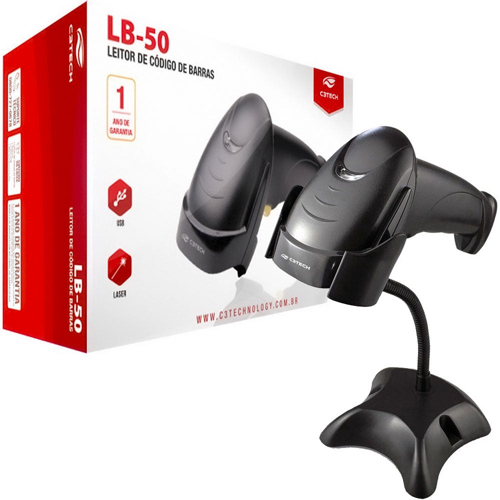 Leitor Código de Barras Usb LB-50BK C3Tech Com Suporte Incluso